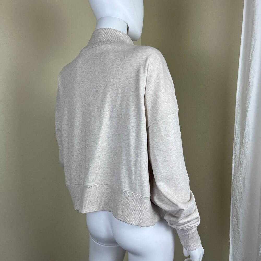 MONKI Women Size S Oatmeal Cotton Mock Neck Boxy Sweatshirt Minimalist Casual - Picture 13 of 13